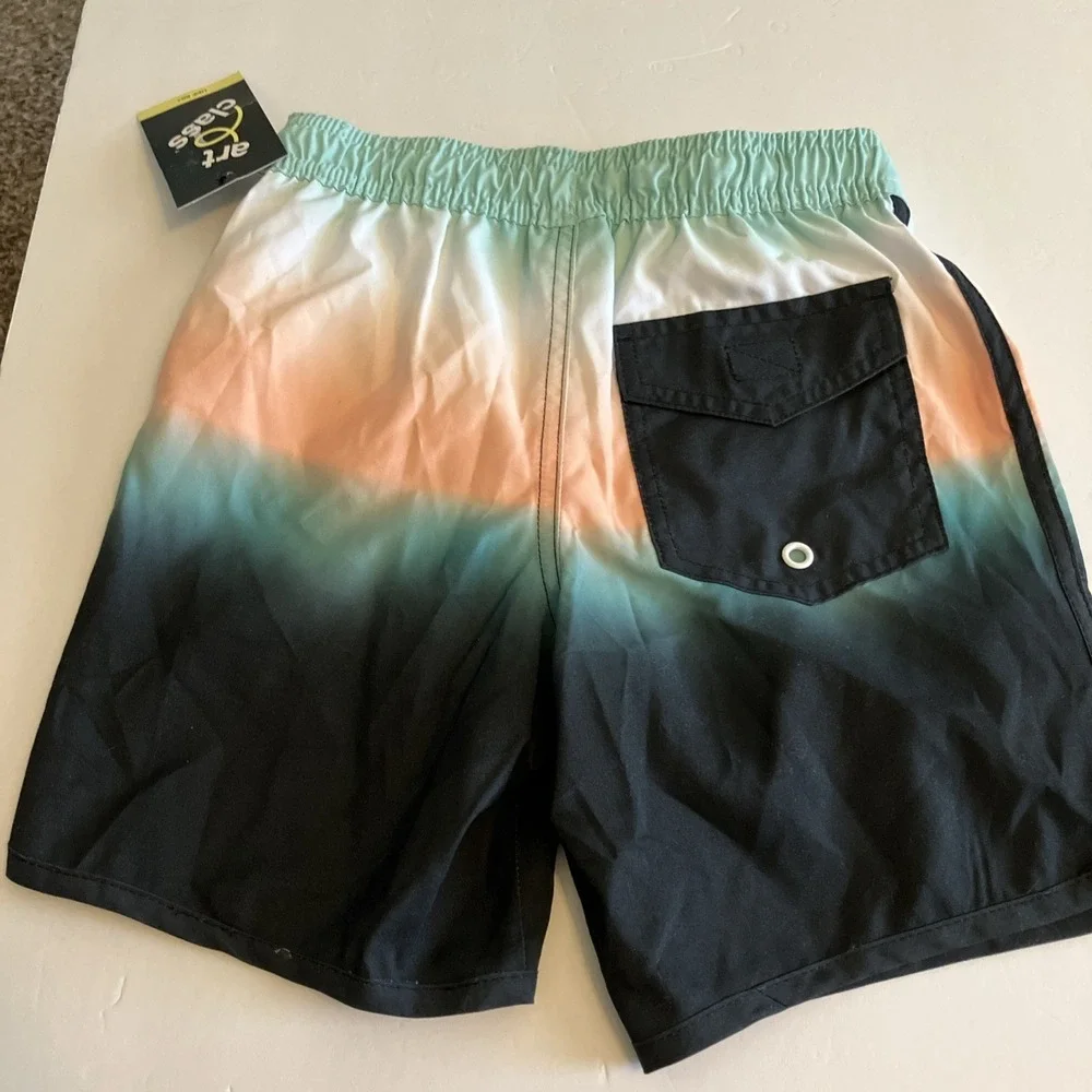 Art Class Swim Trunks Boys Small 6/7 Green Orange NEW Colorblock Ombre UPF 50+